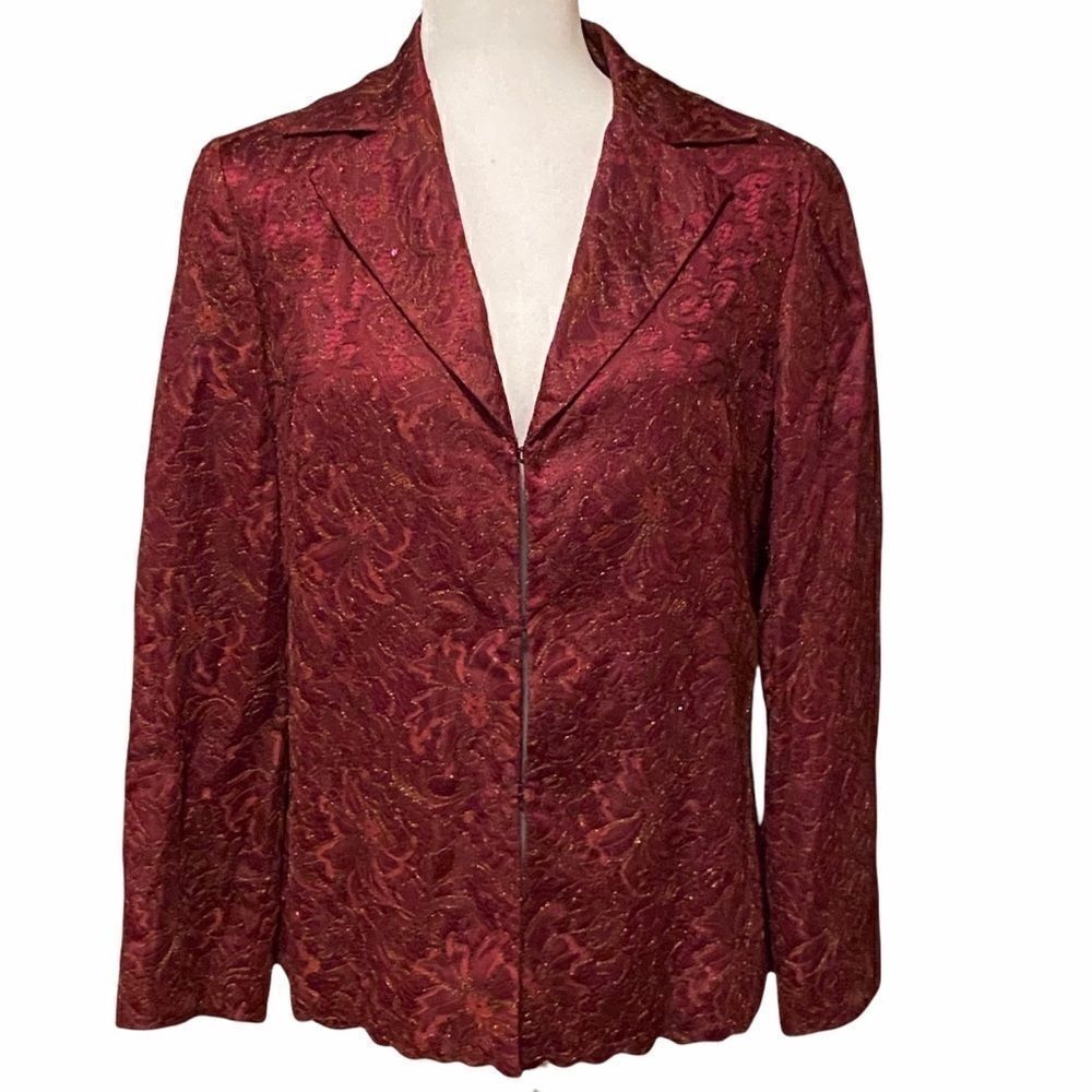 Lafayette 148 100% Silk Blazer W/ Lace Overlay Size 10 Woman’s Evening Wear